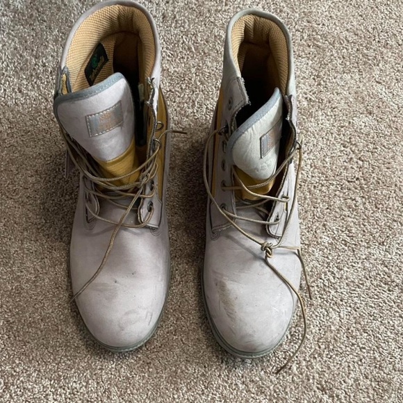 Timberland Yellow Panel Gray Leather Boots with Mint Soles main image 5